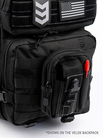 3V Gear MOLLE Tech Pouch straps to you pack or bag to add more gear.
