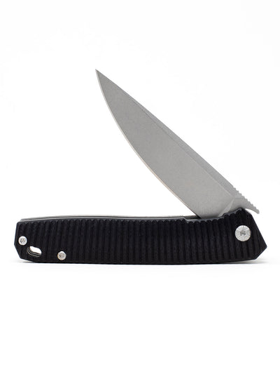 Black React Folding Knife - Grooved G10/Stone Washed