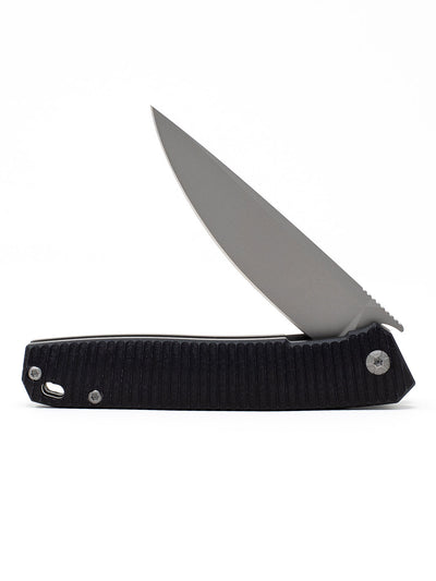 Black React Folding Knife - Grooved G10/TI Coated