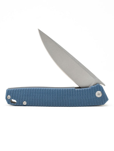 Blue React Folding Knife - Grooved G10/Stone Washed