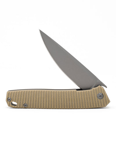 Tan React Folding Knife - Grooved G10/TI Coated