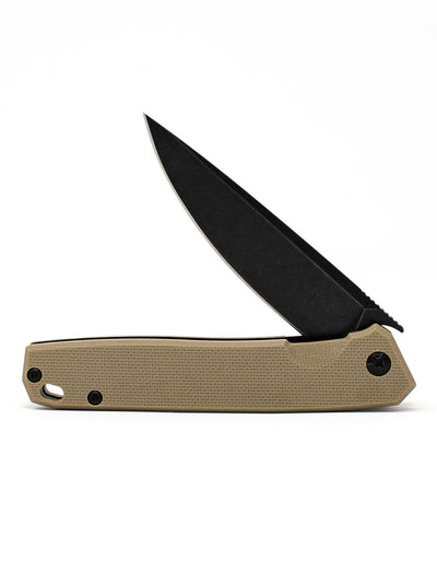 Tan React Folding Knife - Plain G10/Black Coated