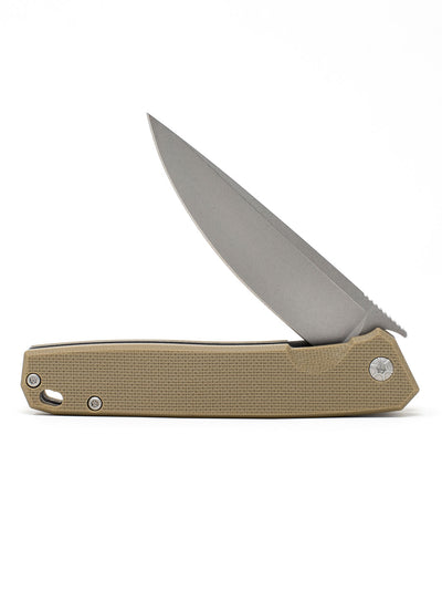 Tan React Folding Knife - Plain G10/Stone Washed