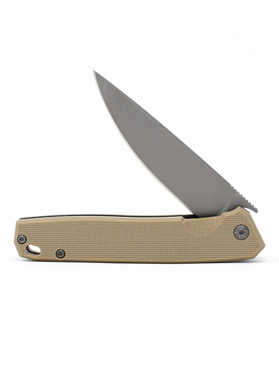 Tan React Folding Knife - Plain G10/TI Coated